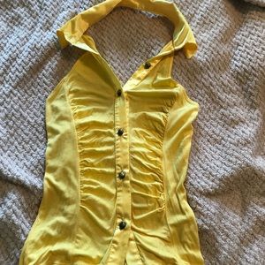 Yellow Halter Top W/Silk Collar